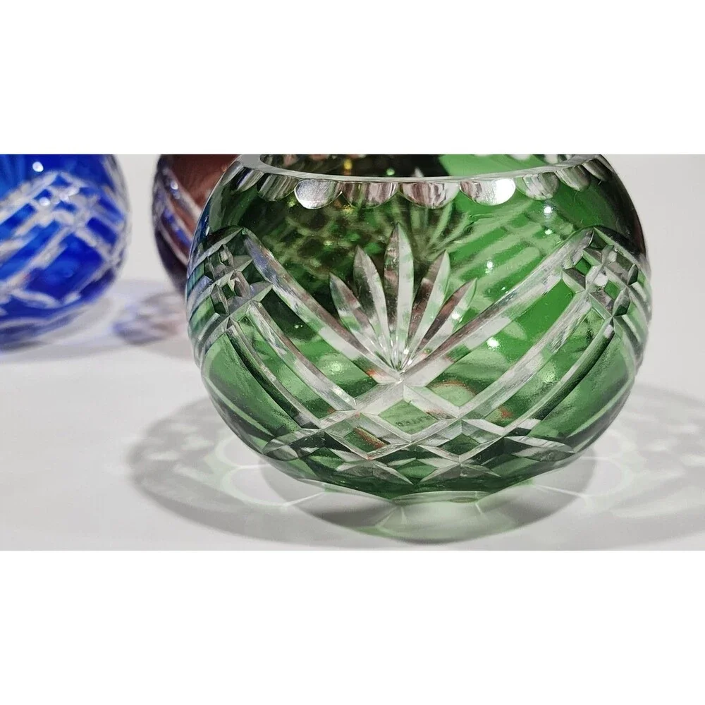 Vtg Fifth Avenue Crystal Tealight Candle Holder Blue Green Red Plum With Box